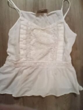 Loft Women's Cream Crochet-Detail Spaghetti Strap Top S
